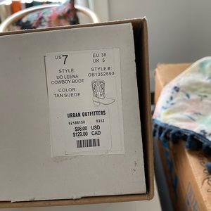 Urban outfitters brand new in box suede tan cowboy boots. Size 7